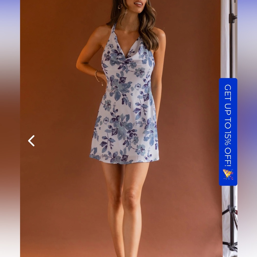 Champagne Showers Halterneck Slip Mini Dress Watercolor Floral Print 🌸